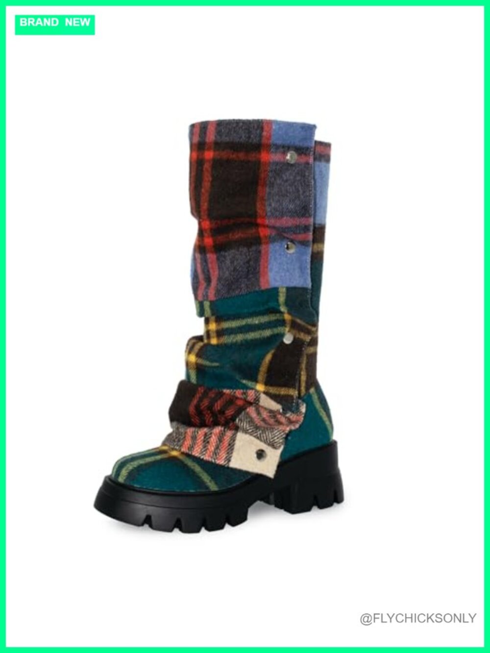 Plaid Fold-Over Chunky Platform Mid-Calf Boots